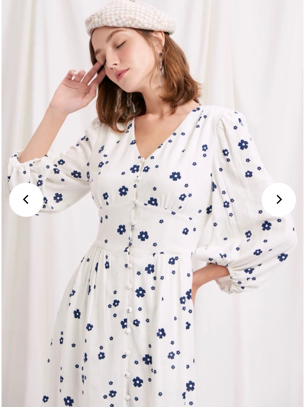Petite Studio Emilee White Navy Floral Midi Dress XS